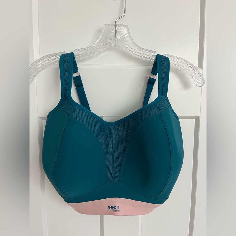 Panache Sport 30J Non-wire Sports Bra Teal Pink High Impact 7341B EUC